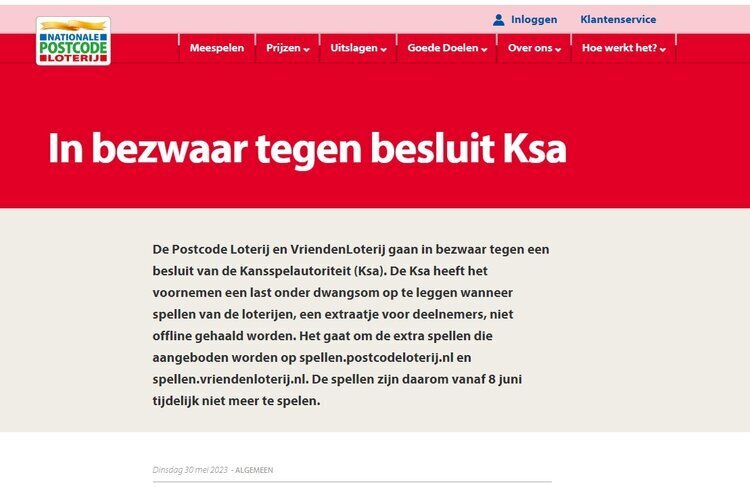 Postcodeloterij dwangsom