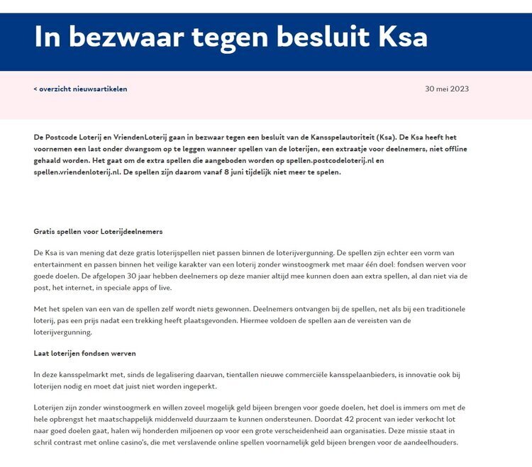 vriendenloterij dwangsom